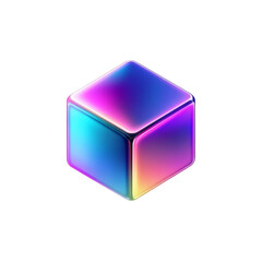 Vibrant holographic iridescent cube on black background