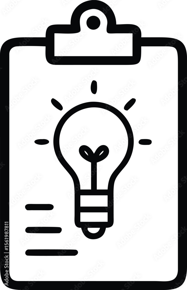 Poster clipboard with light bulb and text in line art style symbol of idea