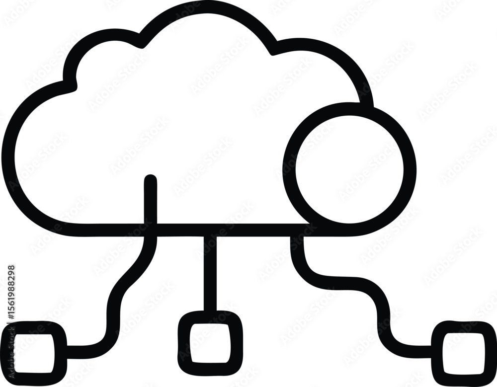 Poster cloud computing network diagram outline icon for data storage and connections