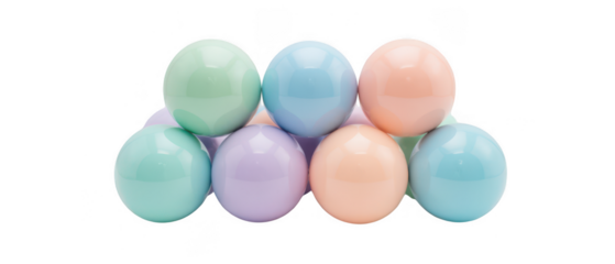 Colorful decorative eggs stacked in pyramid shape, showcasing pastel shades of blue, green, and pink. Perfect for festive celebrations