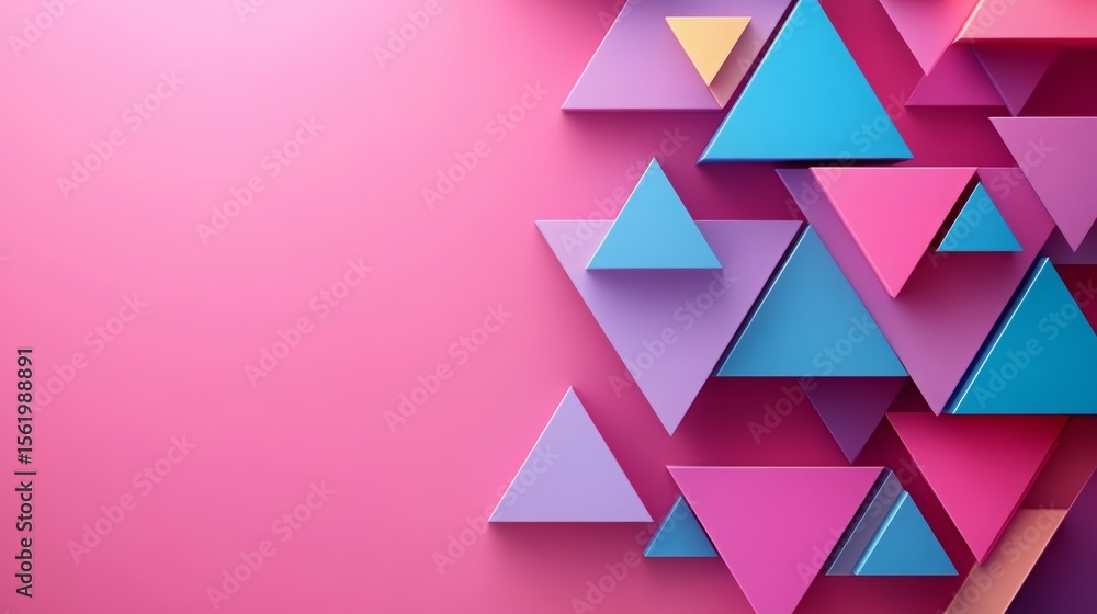 Aufkleber a vibrant pink background adorned with an array of colorful, overlapping 3d triangles, ideal for web