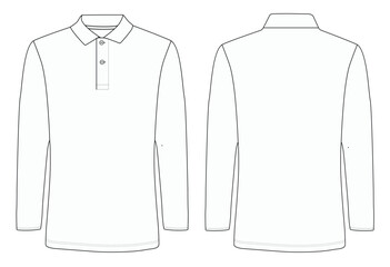 long sleeve polo t shirt Fashion flat sketch front and back views vector illustration template