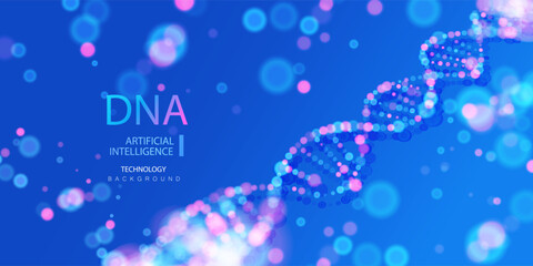 Medical Ai dna banner. AI DNA genetic code, future innovation design. Biology innovation science, chromosome molecule background. Technology ai vector.