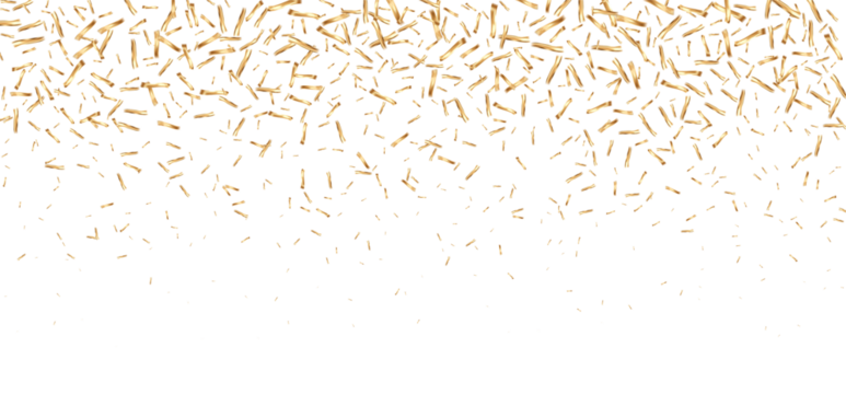 Gold confetti with metallic shine and soft shadows. PNG overlay for digital festive designs, celebrations, and invitation templates.