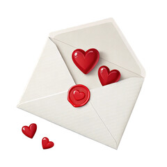 Envelope with red heart and romantic symbols for Valentine's Day