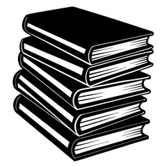 Book stack vector in vintage silhouette style—perfect for classic literature fans, old book lovers, or author branding.