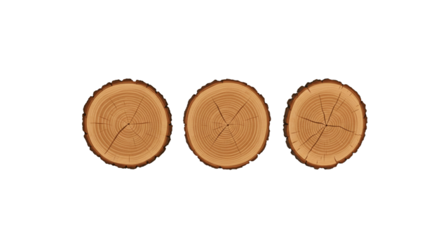 set of tree cut tree stumps top view isolated transparent cut out background wood brown