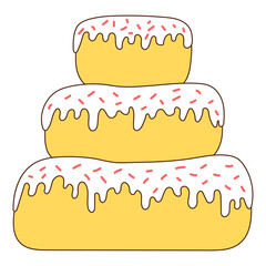 Birthday cake, sponge cake with sprinkles, frosting hand drawn illustration, isolated vector. Line drawing design. Birthday celebration, festival, carnival, party clip art, element