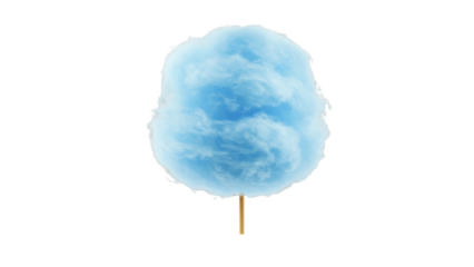 a single one blue cotton candy on a stick cut out transparent background.