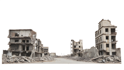  a destroyed city isolated on white background PNG ,ai generated