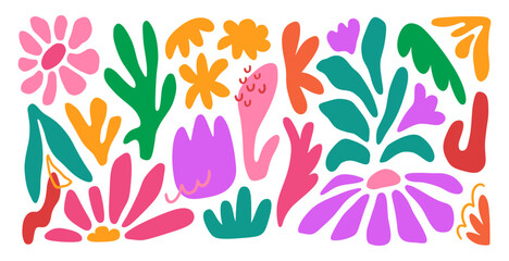 Abstract shape floral colorful set collection. Hand drawn flowers and plant vector illustration design elements.