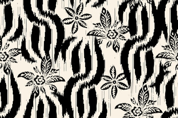 Traditional ethnic motifs ikat flora fabric pattern. Ikat embroidery Ethnic oriental background. Stripes seamless pattern.llustration for greeting cards, printing and other design project.