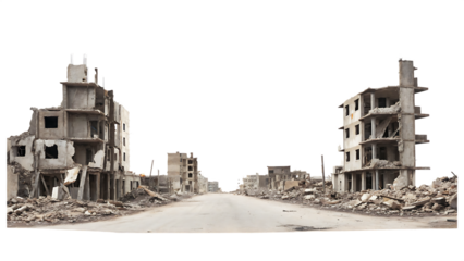  a destroyed city isolated on white background PNG ,ai generated