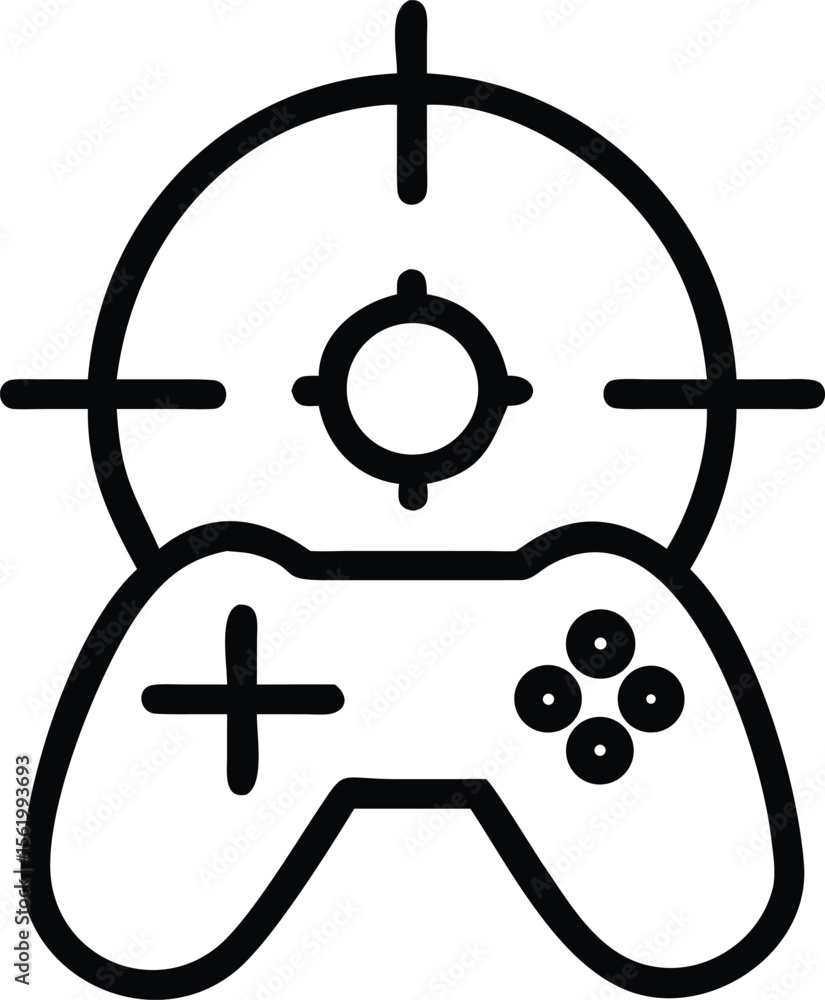 Poster game controller and targeting system in black outline illustration for gaming concept