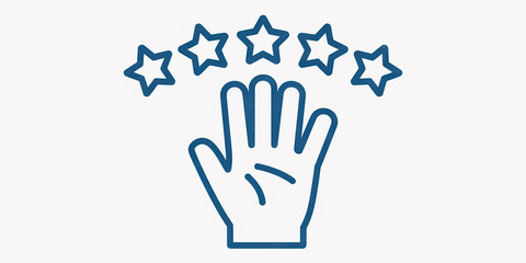 A minimalist line art illustration of a hand gesture with 5 stars above it.