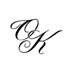 Elegant OK Monogram Logo in Black Script – Luxury Calligraphy Initial Design on White Background