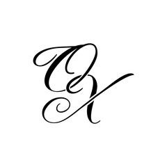 Elegant OX Monogram Logo in Black Script – Luxury Calligraphy Initial Design on White Background