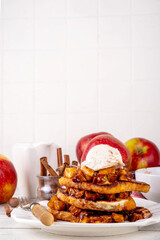 Sweet breakfast Apple Pie French Toast. Tasty delicious Stuffed French Toast with apple pie...