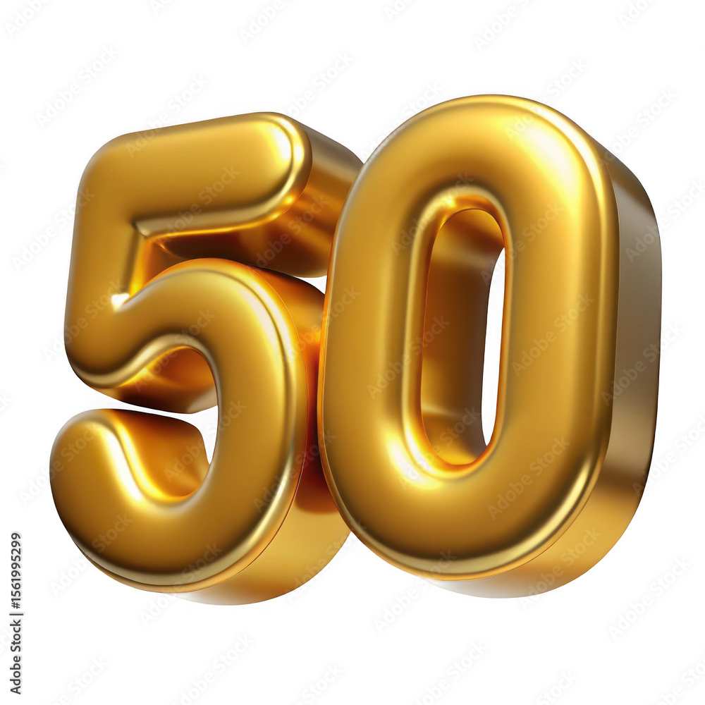 Poster 3d golden number 50 realistic 3d render isolated on transparent background