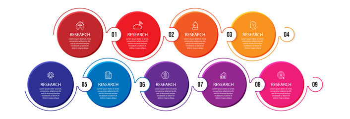 Vector illustration Infographic design template with 9 options, icons and numbers great for your business presentation