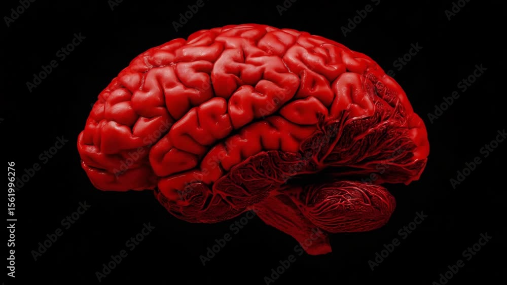 Poster a detailed, close-up side view of a human brain highlighting both the cortex and internal structures