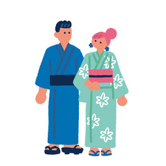 浴衣を着たカップルのイラスト