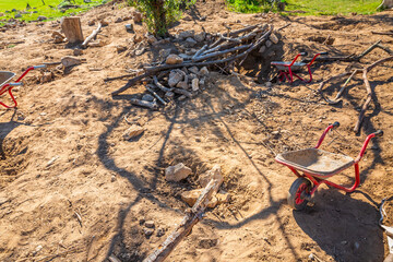 Public playground with soil and sludge to learn how to dig, burrow, grub and build