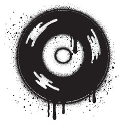 Compact disc or Vinyl record in urban graffiti style with black spray paint. vector illustration.