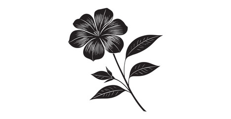 Elegant black flower with detailed petals and leaves silhouette