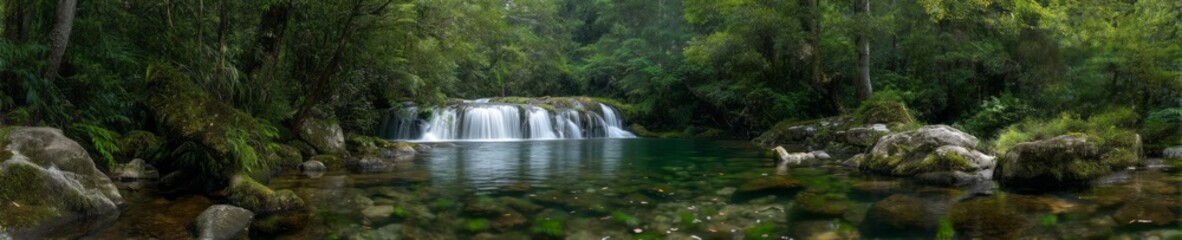 Obraz premium Nature waterfall in lush forest 360 degrees hdri hd scenic view