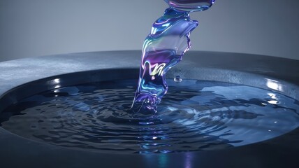 Colorful liquid flowing into a round basin creating ripples  