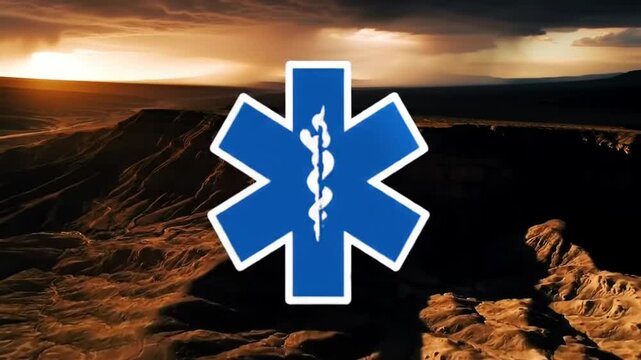 Dramatic landscape with the Star of Life emblem symbolizing emergency care