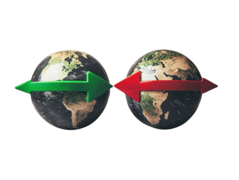 globalization and interconnectedness between different part of the world on white background