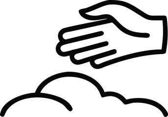 Obraz premium Hand planting seeds in ground, black outline gardening icon vector