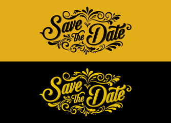 Save the Date in modern calligraphy with swirls