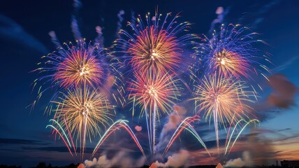 Colorful fireworks exploding in night sky during celebration  