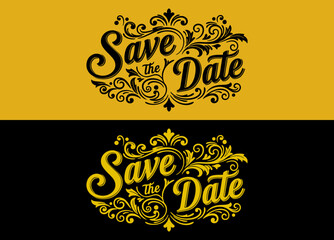 Ornate Save the Date design with swirling elements