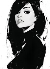 Fashion illustration.Beautiful fashion sketches.Stylish fashion models. Fashion girls.Style woman portrait.High fashion, generative ai