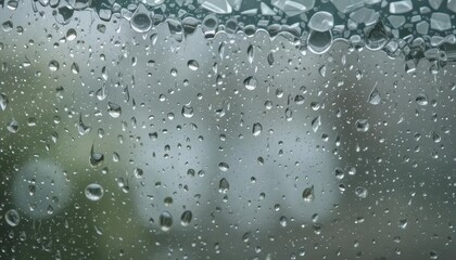 Water droplets on glass window during rainy day with blurred background  
