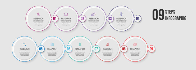 Vector illustration Infographic design template with 9 options, icons and numbers great for your business presentation