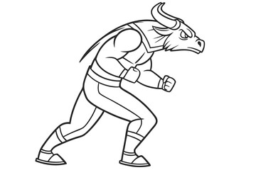 Fototapeta premium Line art of a powerful minotaur, suitable for a coloring page, simple lines, no shading, clear outlines, black and white