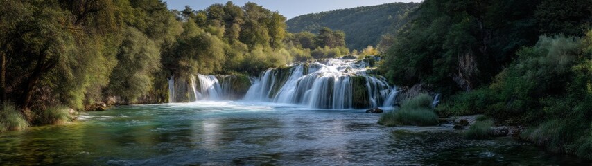 Obraz premium Cascading waterfalls nature reserve hdr 360 degrees scenic view hdri