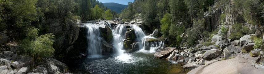 Obraz premium Cascading waterfalls mountain region hdr 360 degrees nature serenity