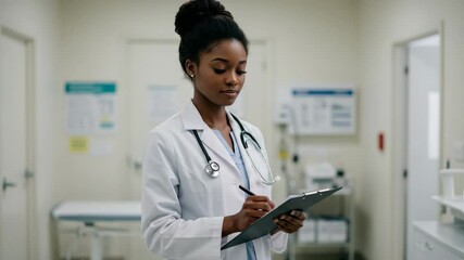 Female Doctor in Medical Uniform Using Tablet in Hospital Room