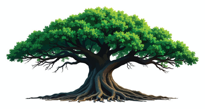 Realistic Tree Illustration - A Majestic Old Tree Spreads Its Branches Wide. Eco-Friendly Design Elements.