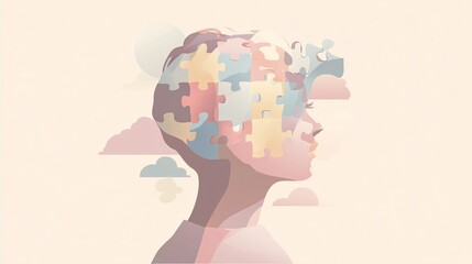 Pastel Puzzle Head Illustration Symbolizing Mental Health and Human Complexity