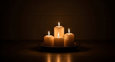 Four Lit Candles on a Dark Background