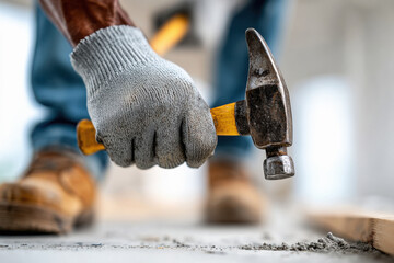 hand holding hammer while working