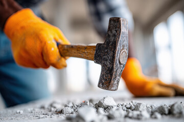 hand holding hammer while working