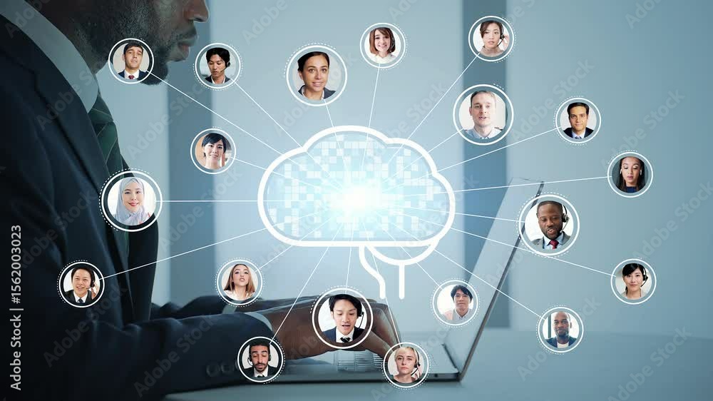 Poster Black man working on a computer and AI (artificial intelligence) concept